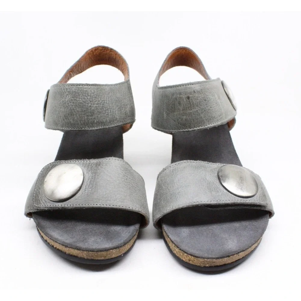 Taos Carousel 2 Grey Leather Wedge‎ Open Toe Slingback Sandal Womens 40 US 9-9.5